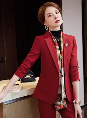 蓝色秋冬新款黄色西装套装感女腿NRJ1F1高级气时尚气质阔裤西洋服