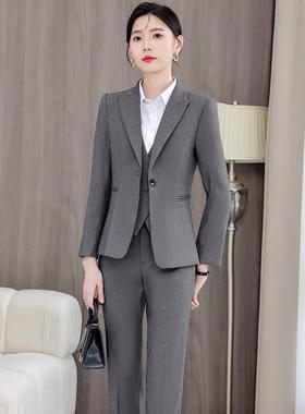 公超大号女式西装背心夹时套克尚商务办上衣MYZ长裤三件通勤半裙