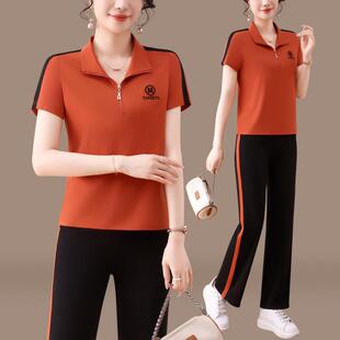运动套欧装女夏季时尚中长袖卫衣冰短袖货薄款休闲服101194丝两件