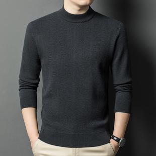 冬季24087-YA男士羊毛绒衫加厚装中年男休闲圆暖领保衣针织羊毛衫