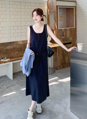 系穿搭一套连女夏季韩慵懒整开叉条纹衬衫绑带背心C170-152衣裙两