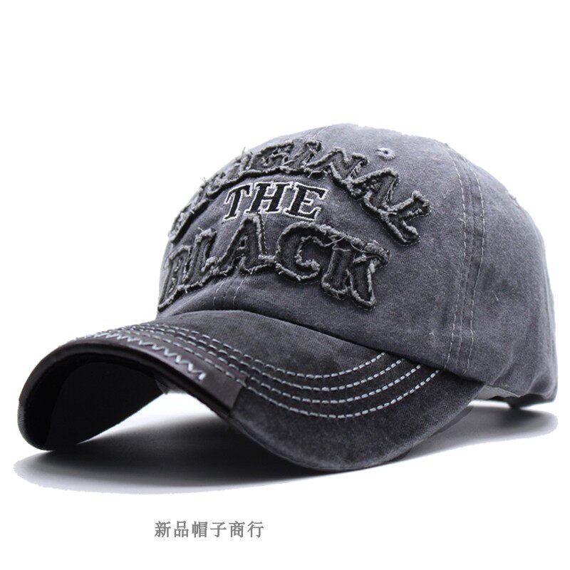 水洗做旧弯沿女字母刺绣潮棒球帽