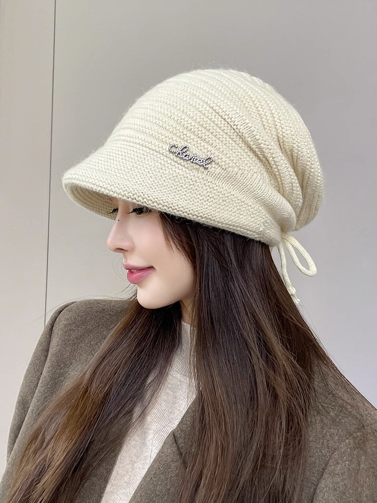 堆堆帽女秋冬季百搭针织毛线帽