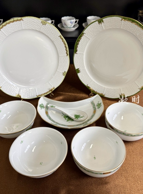国现【赫伦Herend】绿色阿波尼系列盘碗半月盘六折清仓