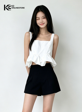 K2 ONLINESTORE 法式设计感褶皱方领吊带背心女小众白色百搭上衣