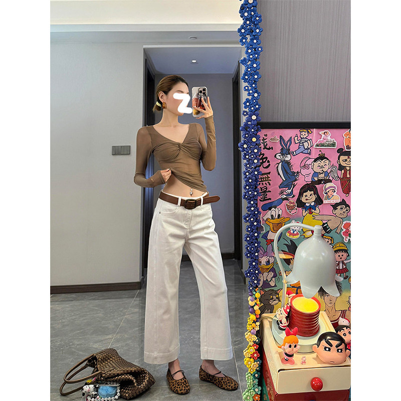 K2 ONLINESTORE 小众褶皱纽结裹胸针织T恤衫女装气质修身微透上衣