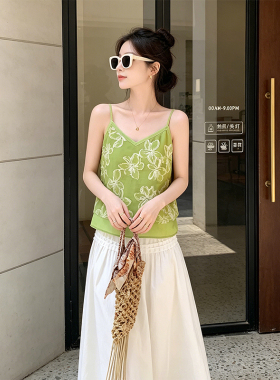 K2 ONLINESTORE 多巴胺绿色印花v领吊带背心女装海边度假宽松上衣