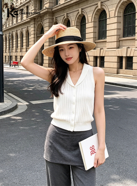 K2 ONLINESTORE 时尚简约单排扣翻领针织开衫女白色休闲百搭上衣