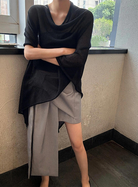 K2 ONLINESTORE 黑色针织防晒不规则罩衫女夏季宽松舒适百搭上衣