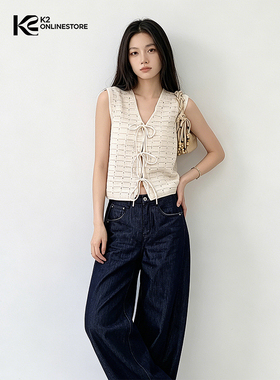 K2 ONLINESTORE 法式提花系绳v领针织开衫女时尚气质百搭显瘦上衣