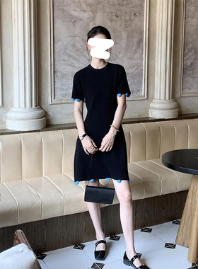 K2 ONLINESTORE 法式复古黑色圆领T恤连衣裙女设计感高腰a字短裙