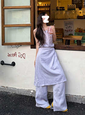 K2 ONLINESTORE 简约休闲吊带背心上衣女设计感屁帘收腰长裤套装