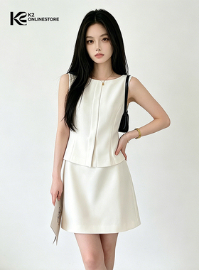 K2 ONLINESTORE 高智感假两件圆领背心连衣裙女经典白色百搭短裙