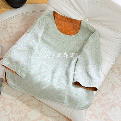 2686 新中式国风圆领中袖织花上衣T恤夏季薄款