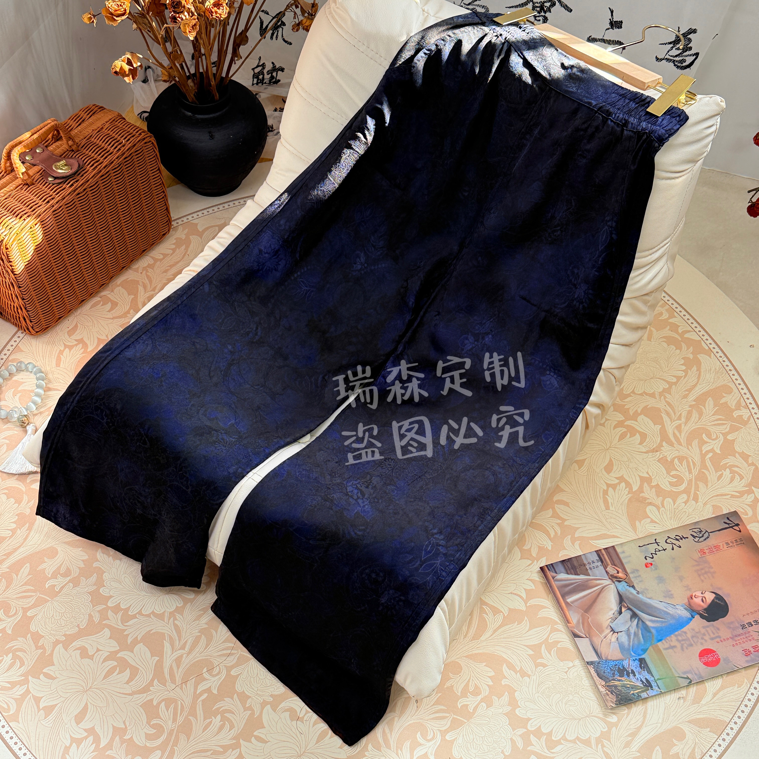 788 双面双穿绞萝工艺提花扎染直筒裤百搭-腰围66-裤长100