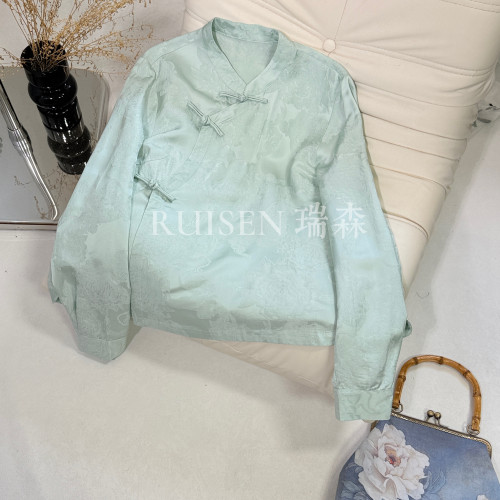 510 新中式国风立领斜襟长袖衬衫秋季新品