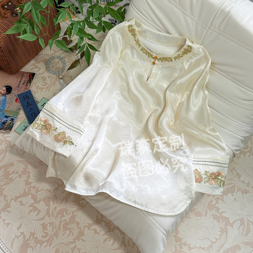 746 重磅100%桑蚕丝皮子料新中式国风刺绣格格上衣-胸围98-衣长63