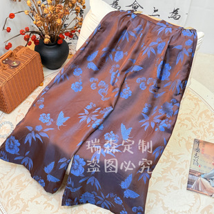 中式 裤 国风松紧织花阔腿裤 腰围68 长96 百搭气质 829