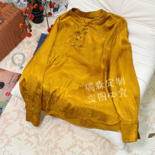 提花衬衫 国风立领斜襟长袖 上衣 胸围98 后长67 541 前长61 中式