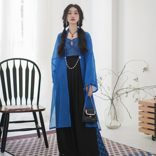 芷蘅间 蓝莓黑糖 夏季改良女士汉服元素2025新款防晒外衫阔腿裤