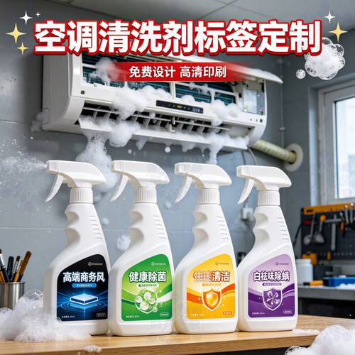 印刷空调清洗剂爆炸盐标签身体乳护发素塑料瓶PVC不干胶贴纸定制