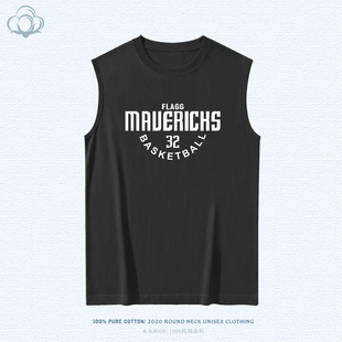 弗拉格宽松坎肩纯棉背心男款无袖T恤上衣独行侠篮球运动训练服夏