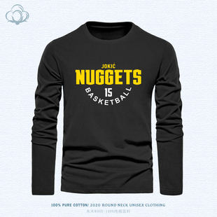约基奇长袖纯棉T恤掘金队训练上衣春秋季男款大码圆领百搭打底衫