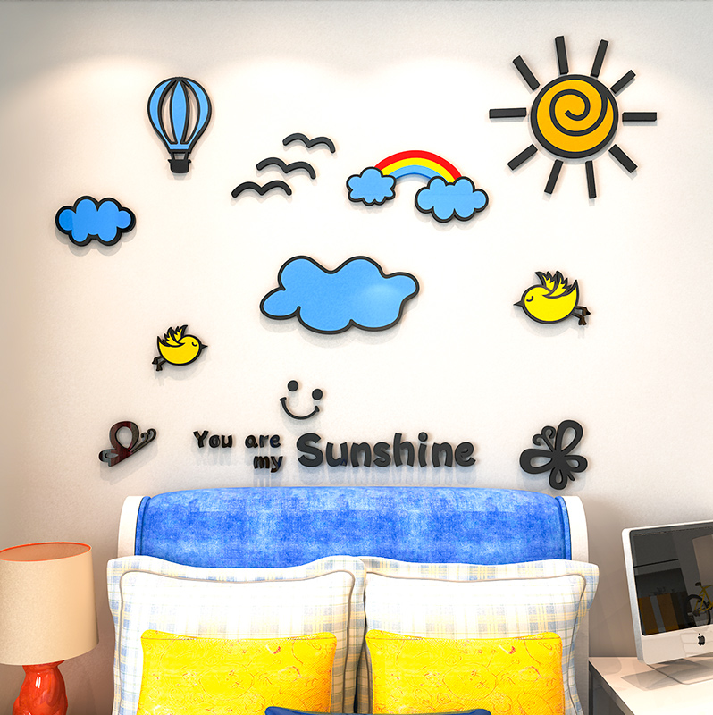 ins北欧风格3d立体墙贴画儿童房卡通卧室床头简约背景墙贴纸装饰