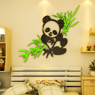 饰品 竹熊猫水晶亚克力3D立体墙贴画儿童房卧室床头温馨可爱房间装
