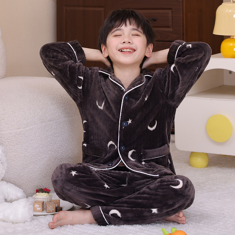 儿童睡衣冬季新款小孩子中大童珊瑚绒套装女童男童秋季家居服外穿