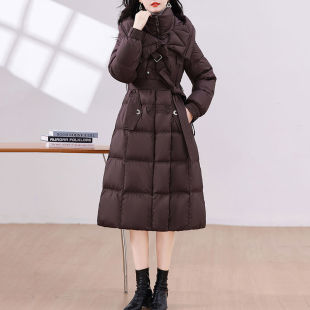 羽绒服女冬季加长款洋气收腰显瘦2025新款加厚过膝保暖白鸭绒外套