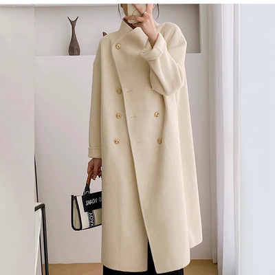 秋冬双面羊毛大衣女加厚立领宽松型灰色羊绒高级感毛呢外套时