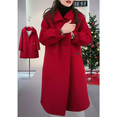 90羽绒呢子大衣女2025年冬装加厚白鸭绒可拆卸内胆绒宽松毛呢外套