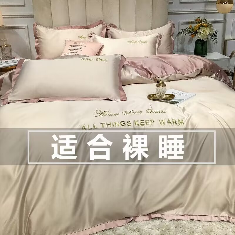 北欧简约冰丝床单天丝四件套真丝丝滑裸睡夏季被套床上用品床笠款