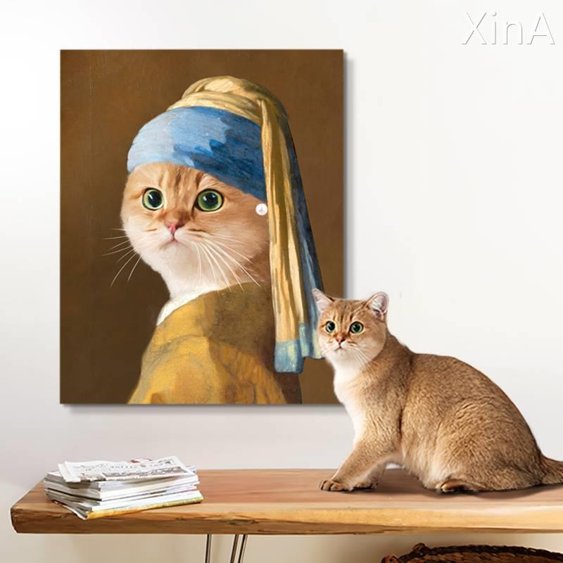 萌宠入油画猫咪画像狗狗头像定制装饰画喷绘创意礼物宠物肖像挂画图片