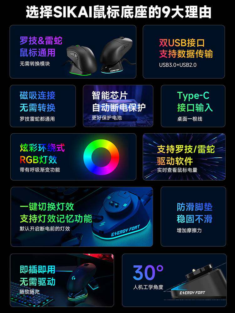 LOGITECH GPW|GPROX|G502|X|G903 무선 마우스 SHIT KING 자기 충전 베이스 모듈에 적합