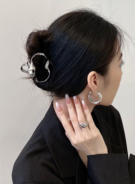 液体不规则异形抓夹线条金属发夹女后脑勺抓夹中号鲨鱼夹高级夹子
