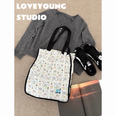 loveyoung “运动小狗”原创设计小狗包单肩托特包帕恰狗帆布袋