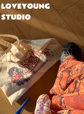 loveyoung 25ss天使印花重制版 横款复古vintage单肩包帆布袋