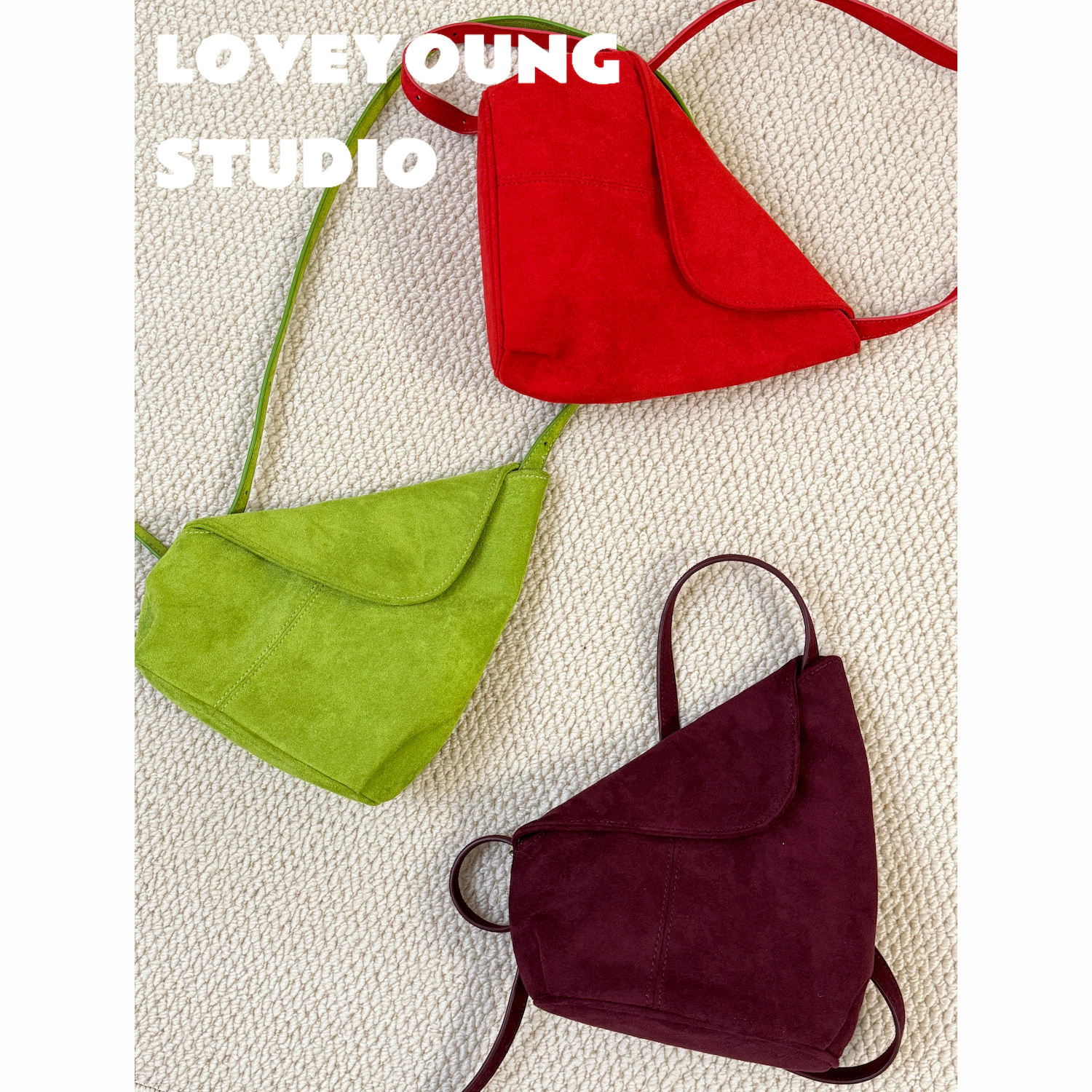 loveyoung 原创“小行囊”秋冬新品小众设计彩色麂皮绒单肩斜挎包