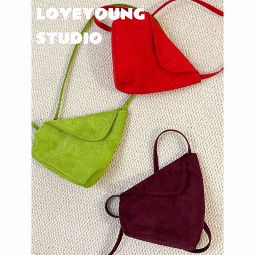 loveyoung 原创“小行囊”秋冬新品小众设计彩色麂皮绒单肩斜挎包