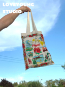 美式 loveyoung 在夏威夷度假吧 复古印花ins风小众单肩帆布袋夏