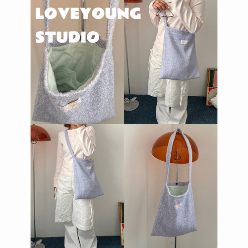 loveyoung 原创“海盐薄荷” 清冷感百搭毛圈羊毛布袋 简约斜挎包