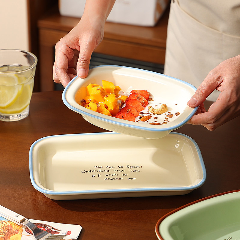 奶油风陶瓷沙拉盘甜品盘减脂餐盘意面盘早餐盘托盘长方形盘子in风,餐饮具,盘,淘宝优惠券,粉丝福利购,淘宝优惠卷