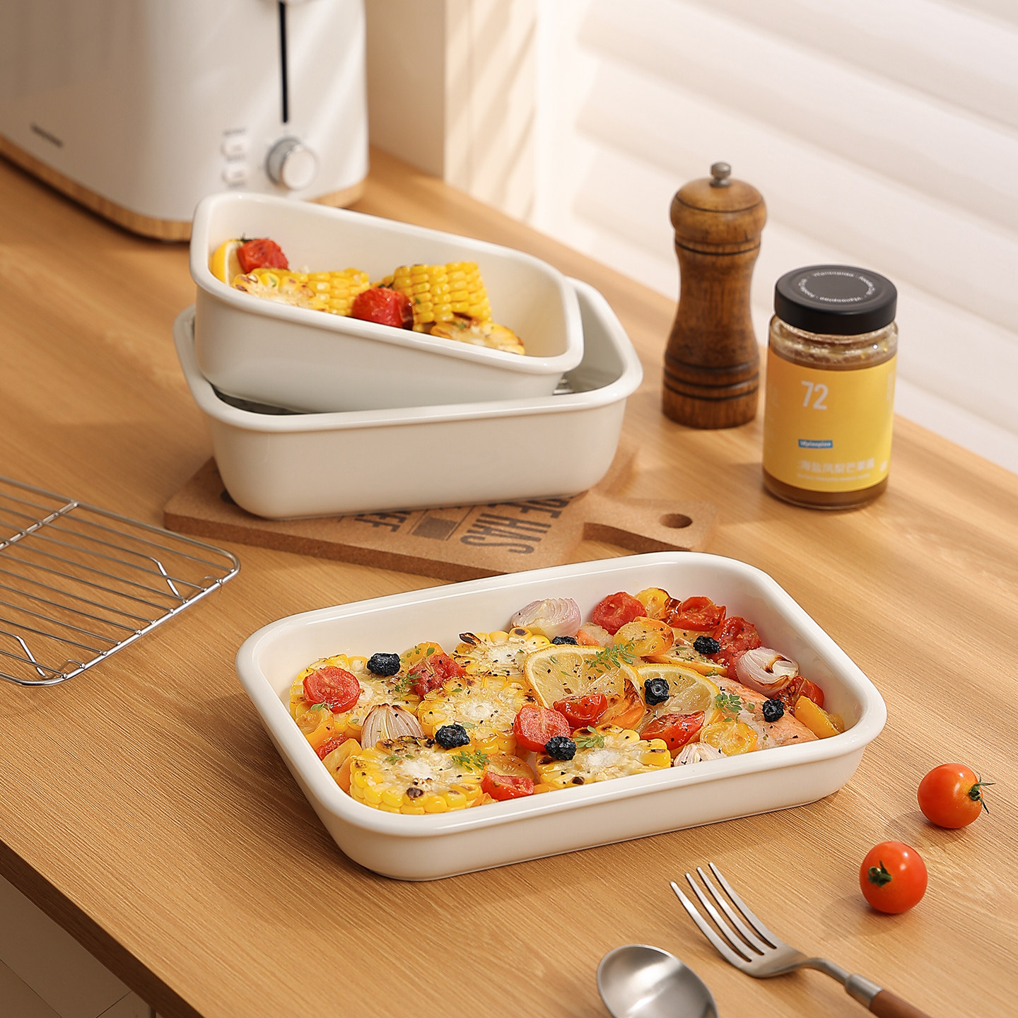 陶瓷烤盘烤箱用焗饭盘微波炉专用多功能沥油盘备菜盘子长方形蒸盘,餐饮具,盘,淘宝优惠券,粉丝福利购,淘宝优惠卷