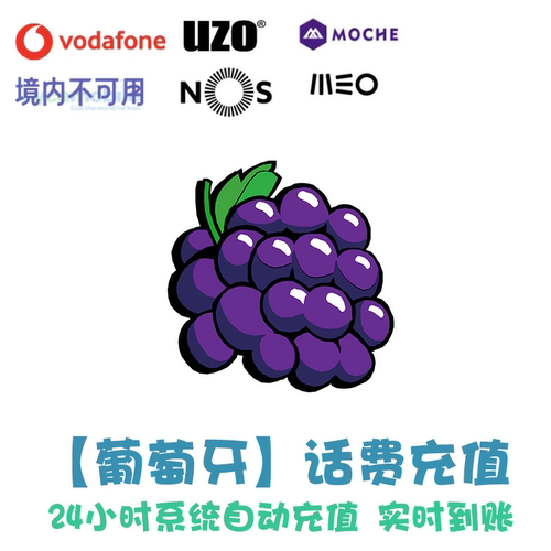 24小时自动充值，实时到账，无需人工客服 备注351开头纯数字，不要空格和符号 葡萄牙Vodafone/Lyca/MEO/Moche/UZO/NOS Portugal