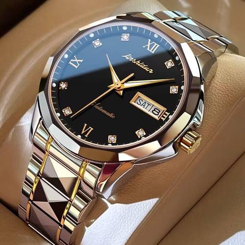 瑞士名牌男士全自动机械表时尚夜光防水镶钻双日历高级轻奢百搭