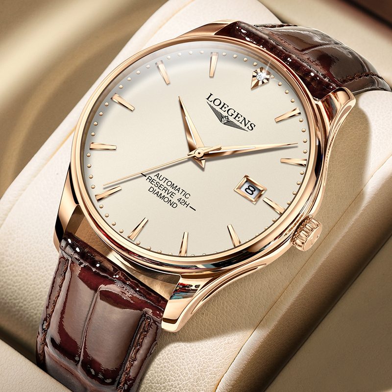 25新款瑞士冲浪琴师手表男士机械表超薄真皮真钻时尚防水夜光专柜