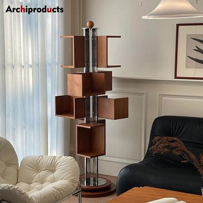 灯都古镇展厅半夏旋转书架落地置物架一体靠墙图书馆实木自由组合