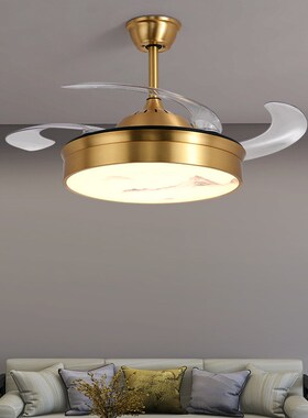 loft新中式中国风吊扇灯现代客厅变频隐形风叶全铜吊灯餐厅卧室风